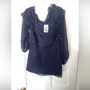 Intermix Exclusive Juliette Polka Dot Ruffle Chiffon Mini Dress M NWT